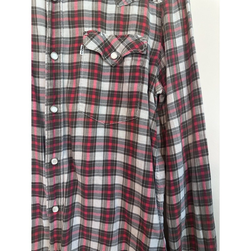 Levi's Men's Long Sleeve Western Cut Pearl Snap Plaid Shirt Lightweight LARGE - Picture 3 of 16